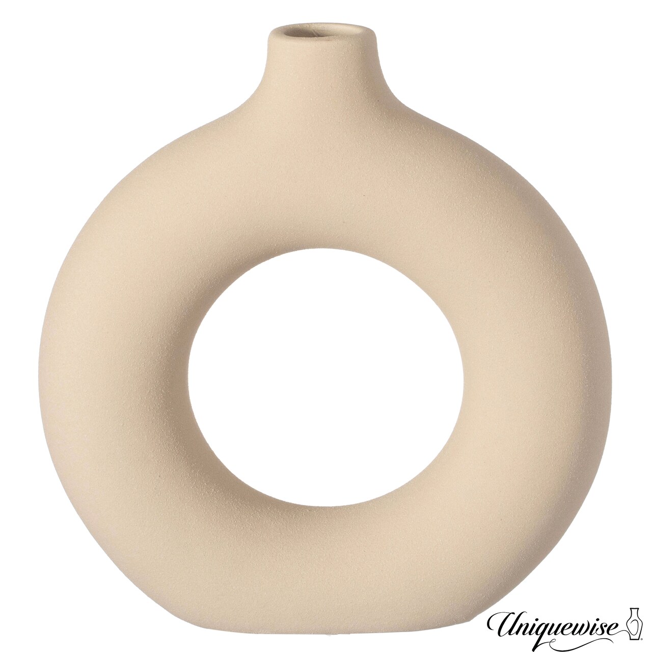 9-Inch Large and 5-Inch Small Decorative Hollow Ceramic Donut Table Vase - Handmade, Minimalist Boho Style for Modern Home Decor in Living Room, Home Office, Dining Room and Entryway Console Table